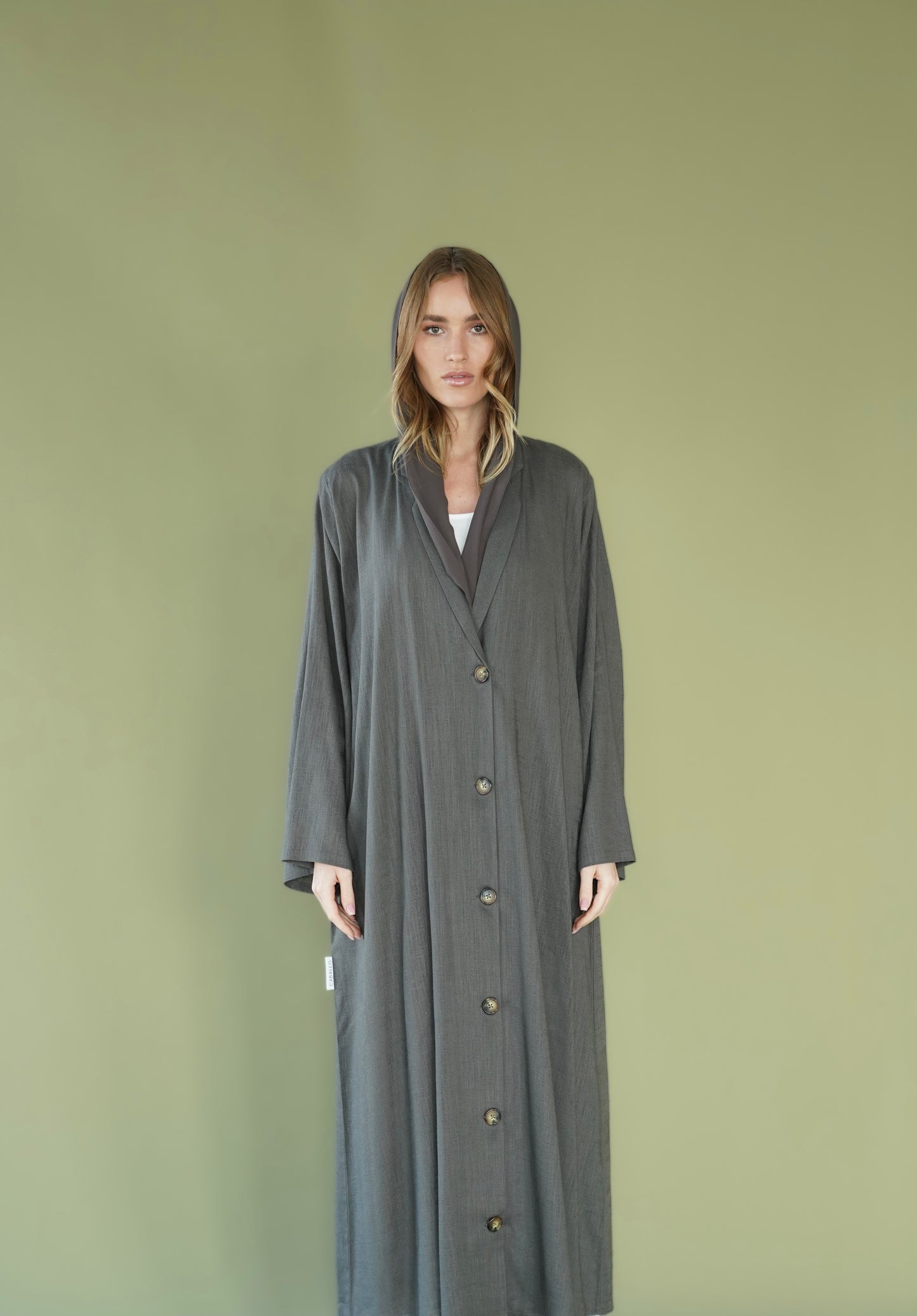 Buttoned up Linen Abaya